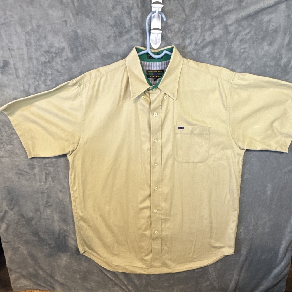 Alexander Julian Colours Men's XL Regular Solid Beige Button-Up Shirt SS Pockets